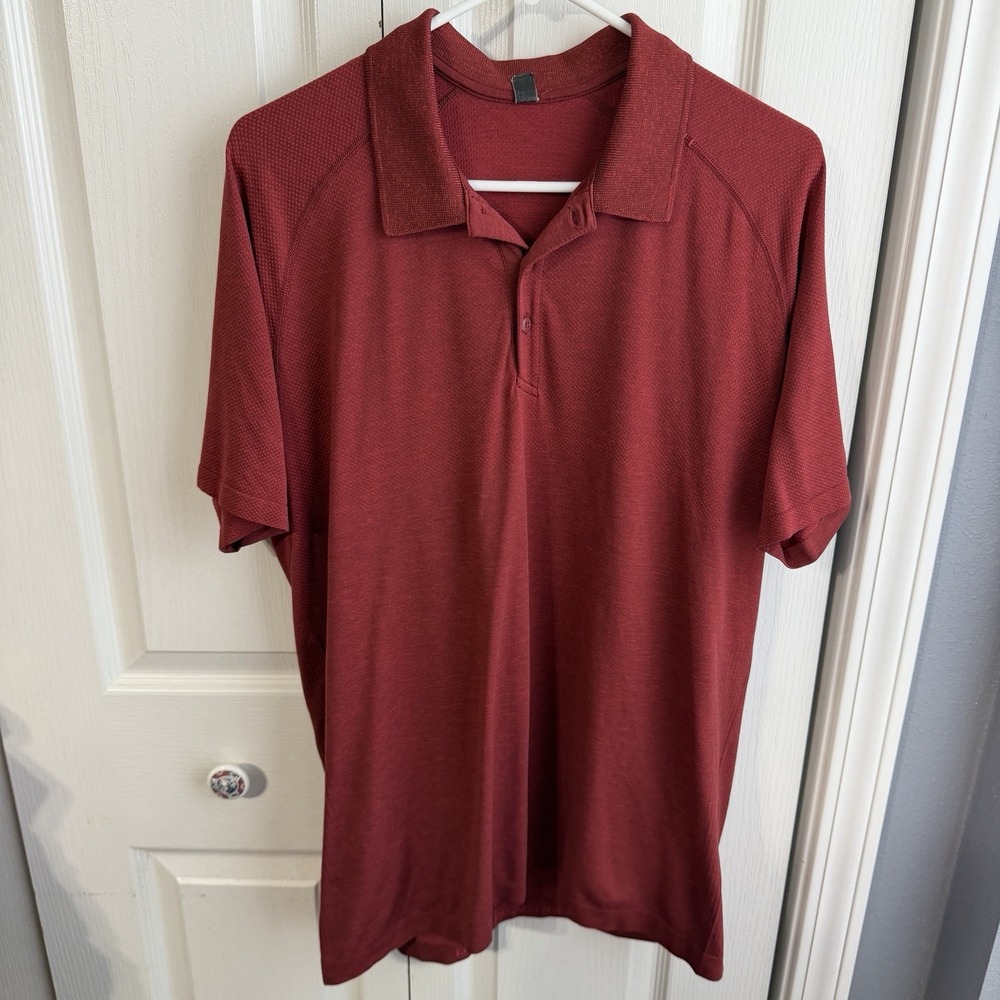 Lululemon Red Metal Vent Tech Short Sleeve Polo Men's Size XL Office Preppy